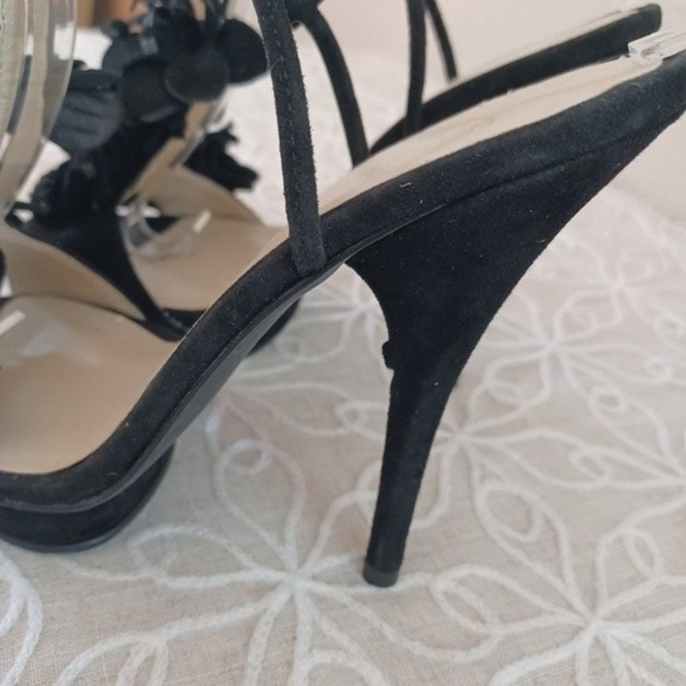 Colin Stuart Black Slingback Suede Flower Heels Sandals - Picture 11 of 16